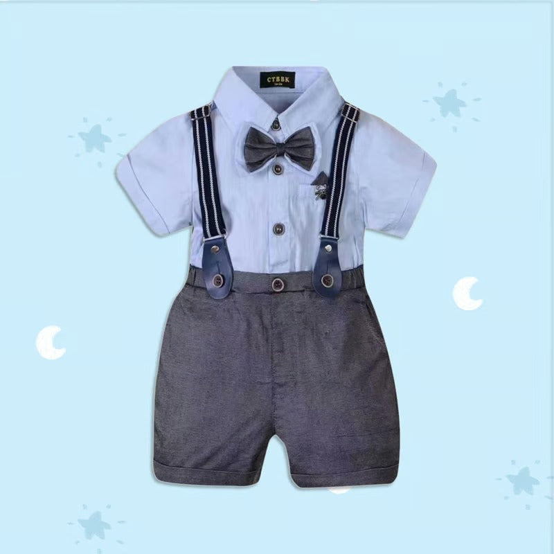 Boys Premium Cotton Half Sleeve Overall Party Suit - Sky Blue (3-6 Months)