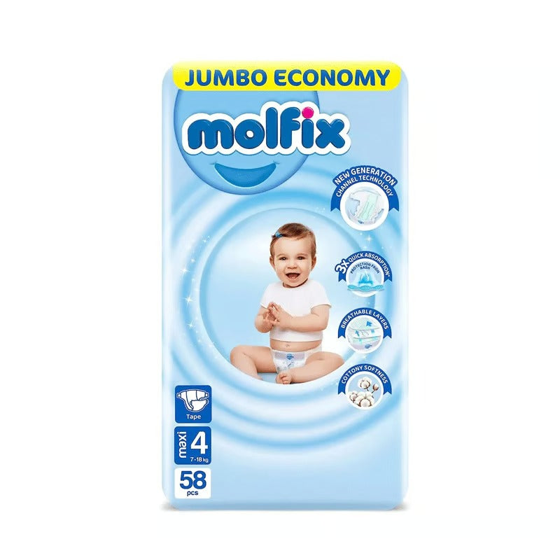 Molfix Size - 4 (Belt System) (7-18kg) 58pcs•