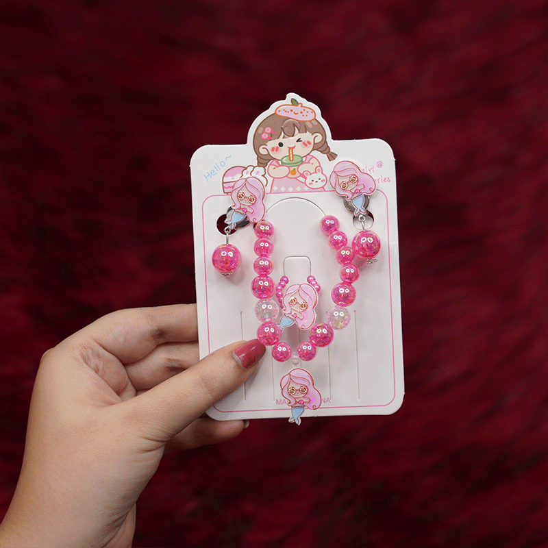 Pearl Bracelet Earring & Finger Ring Set - Deep Pink