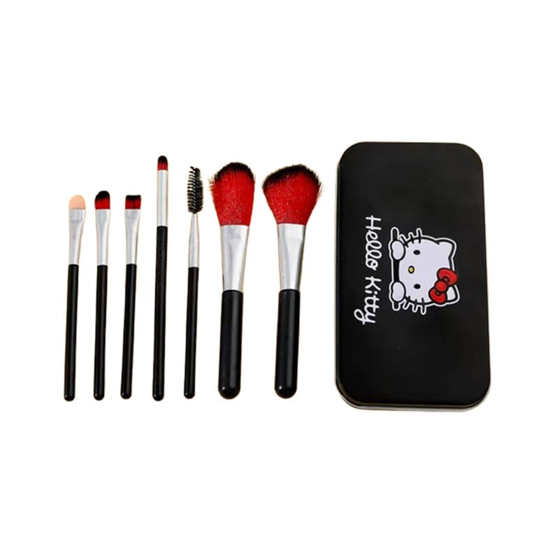 7pcs Makeup Brush Set With Hello Kitty Box - Black