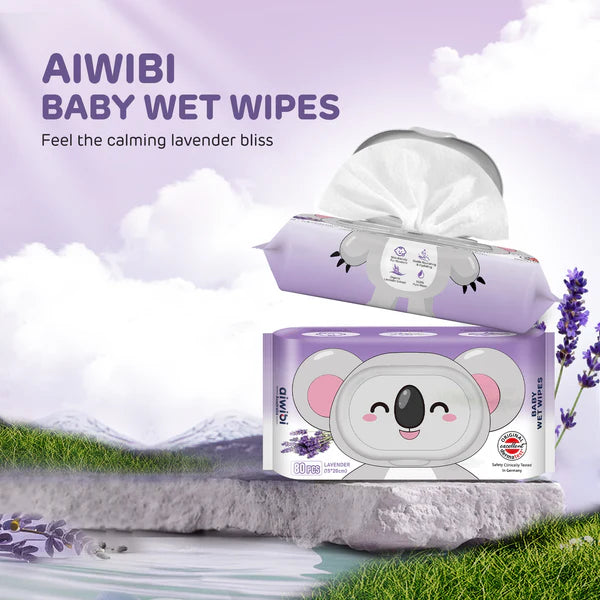 Aiwibi Lavender Flavor Aroma Serene Hypoallergenic Care Wet Wipes 80pcs•