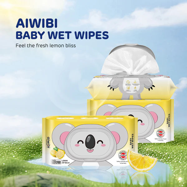 Aiwibi Lemon Flavor Aroma Serene Hypoallergenic Care Wet Wipes 80pcs•