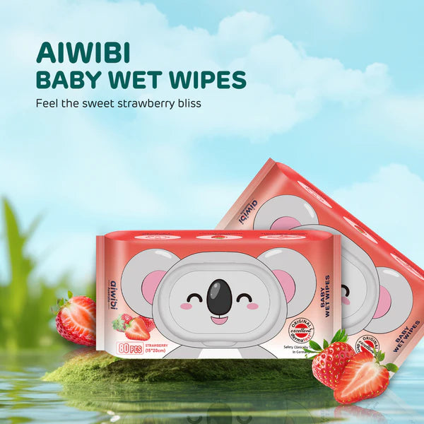 Aiwibi Strawberry Flavor Aroma Serene Hypoallergenic Care Wet Wipes 80pcs•