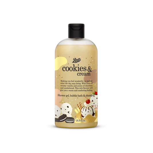 Boots Cookies & Cream Shower Gel, Bubble Bath & Shampoo 500ml