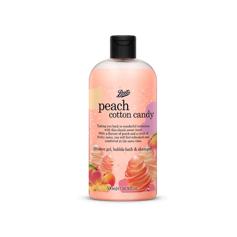 Boots Peach Cotton Candy Shower Gel, Bubble Bath & Shampoo 500ml