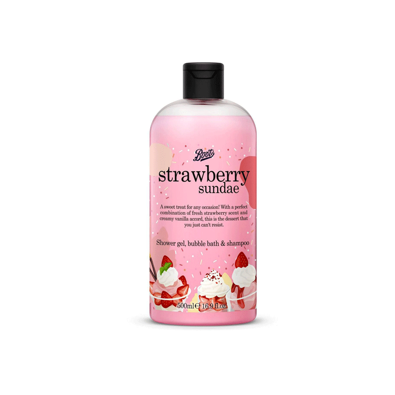 Boots Strawberry Sundae Shower Gel, Bubble Bath & Shampoo 500ml