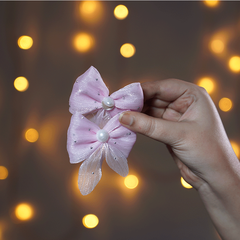 Cute Bow & Pearl Hair Clip 1pc - Baby pink