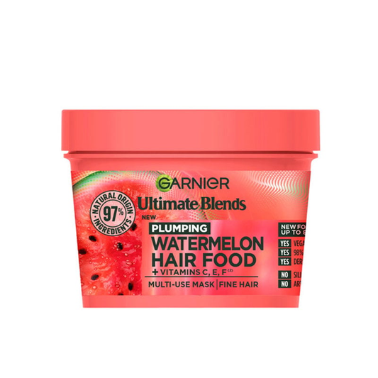 Garnier Ultimate Blends Plumping Hair Food Watermelon & Pomegranate 3-In-1 Hair Mask For Fine Hair 400ml •