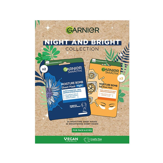 Garnier Night And Bright Sheet Mask Collection 5pcs Set For Face & Eyes•