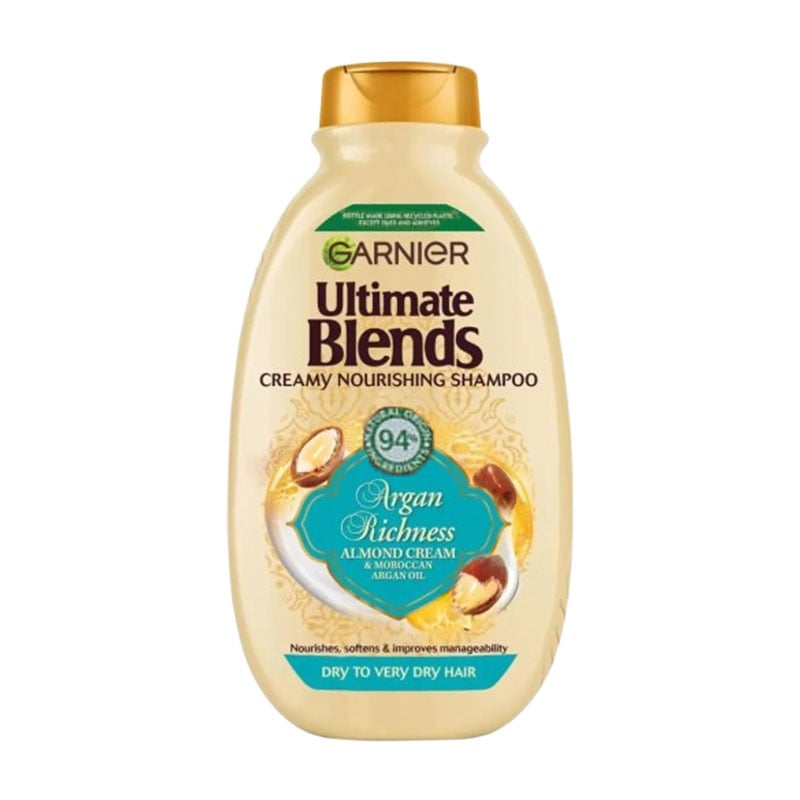 Garnier Ultimate Blends Argan Richness Almond Cream & Moroccan Argan Oil Creamy Nourishing Shampoo For Dry To Very Dry Hair 400ml •