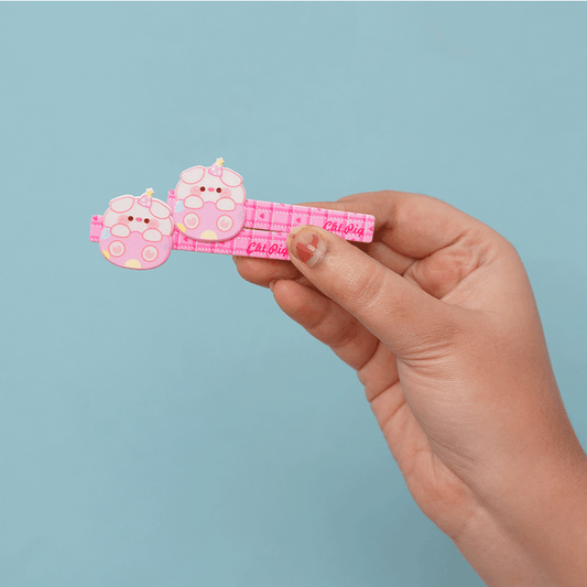 Girls Cute Cartoon Hair Clip 1 pair - Hot Pink Pig