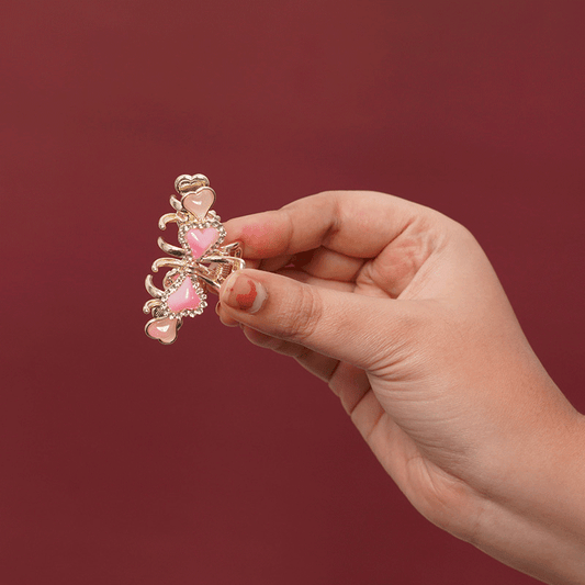 Heart Leaf With Stone Hair Clip - Pink