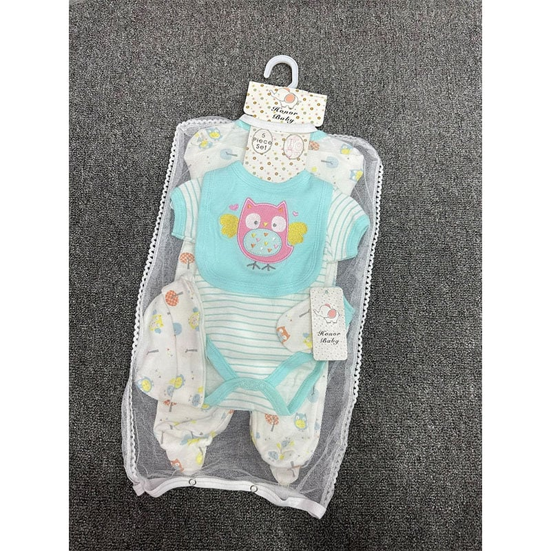 Honor Baby 6-9 Months Romper Suit 5pcs Set - Blue Owl