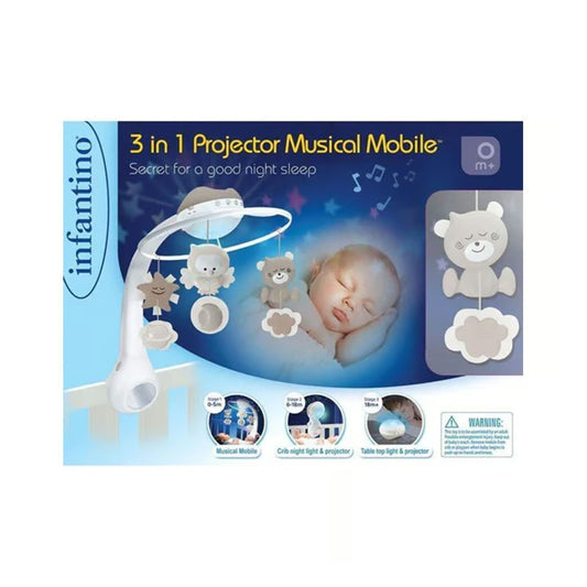 Infantino 3-in-1 Projector Musical Mobile For Baby - Grey (9159)
