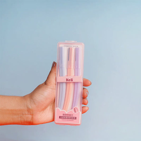 Keli Eyebrow Razor 3pcs (TM1208) - Baby Blue Peach Pink Purple