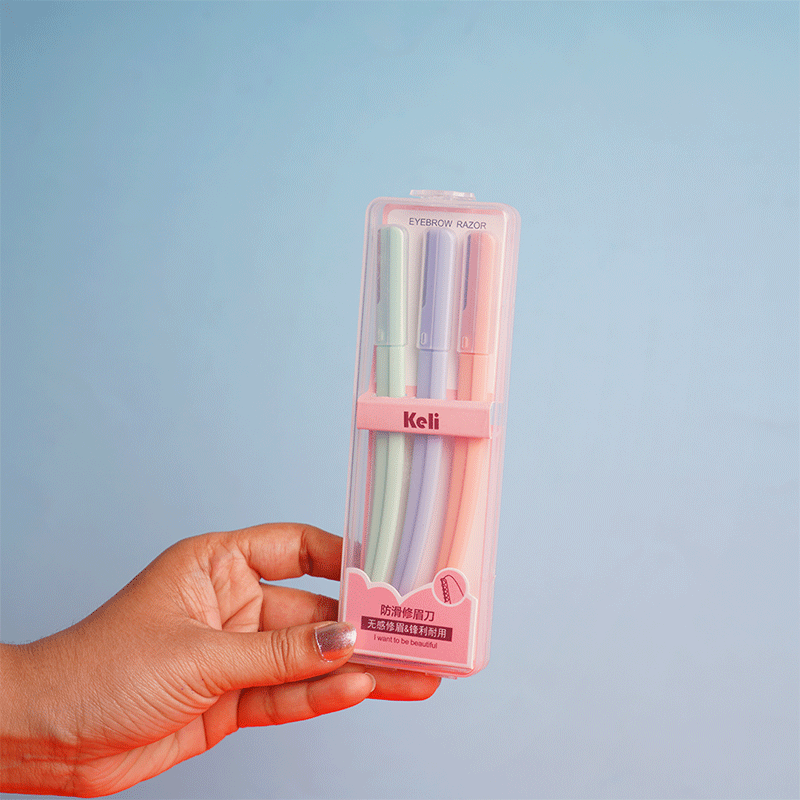 Keli Eyebrow Razor 3pcs (TM1208) - Light Teal Baby Blue Peach Pink