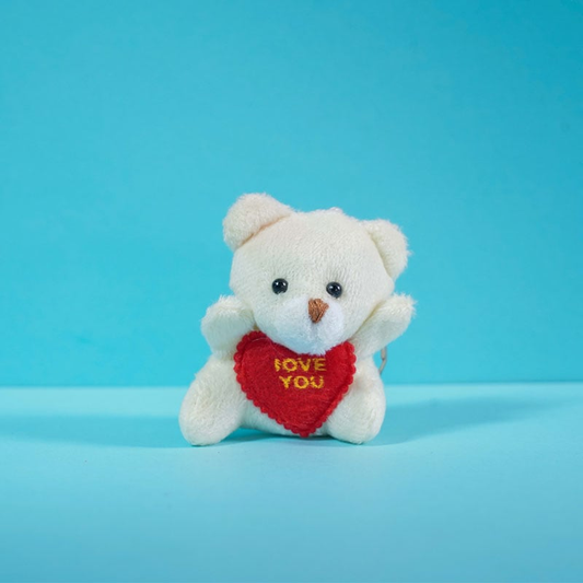 Mini Teddy Bear Key Ring With Kiss & I love You Sound - White