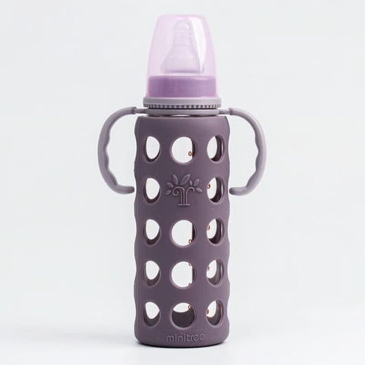 Minitree Regular Neck Glass Feeding Bottle With Handle - 240ml