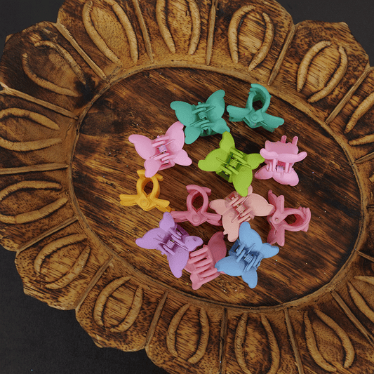 Multicolor Mini Butterfly Hair Clip 3pcs Set - Matte Finishing
