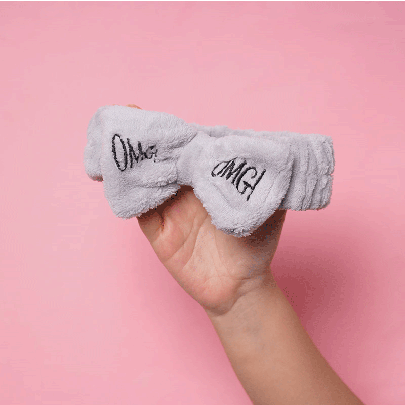 New Ladies Embroidered Makeup Washing Hairband - Gray