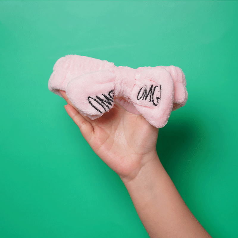 New Ladies Embroidered Makeup Washing Hairband - Pink