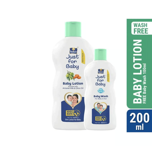 Parachute baby Lotion Enriched with Almond Milk and Olive Oil 200ml (Free Parachute Baby Wash for Body and Hair 100ml)