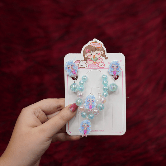 Pearl Bracelet Earring & Finger Ring Set - Sky Blue