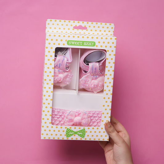 Sweet Baby Shoe & Bow Head Band - Pink